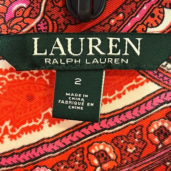 Lauren Ralph Lauren NEW Red Satin Paisley Midi Dress Size 2 Button Neckline - Picture 9 of 12
